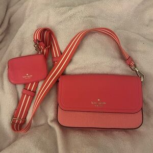Kate Spade Vibrant Pink Crossbody Bag with Striped Strap